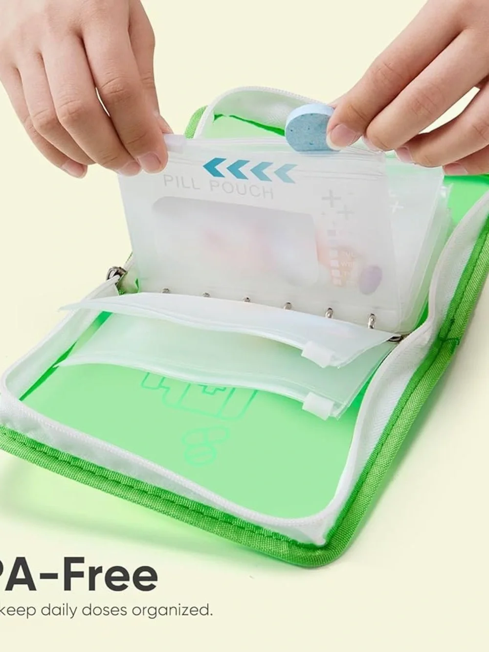 NEW Lerine 7-Day Zippered Pill Pouch Set with Ring Binder, BPA-Free, Green